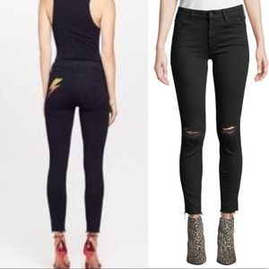 MOTHER The Looker Fray Hem Ankle Gold Lightning Bolt Black Jeans 27